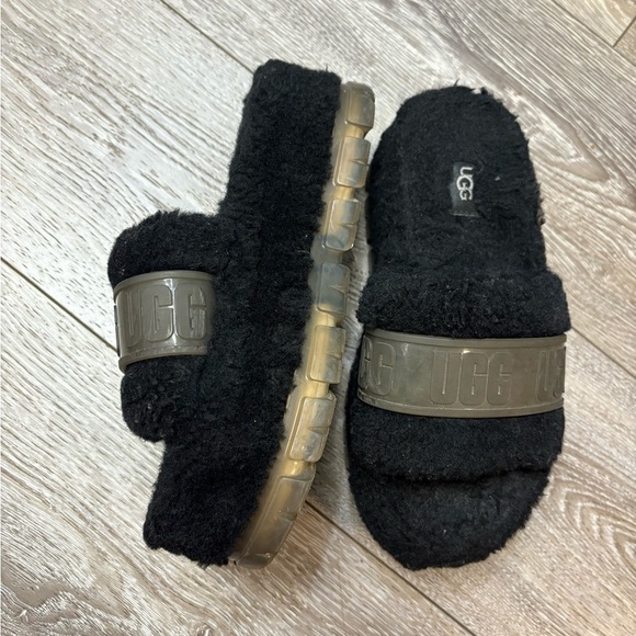 UGG Other - UGG Black Fuzzy Slides with Clear Sole